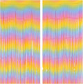 Pastel Rainbow Foil Fringe Curtains, 2Pcs 3.2x8.2ft Metallic Tinsel Foil Streamers Colourful Photo Booths Props Backdrop for Easter Princess Birthday Wedding Engagement Party Decorations