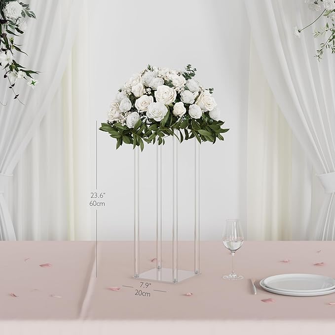 TEKXYZ Acrylic Centerpiece, 2 Pcs 23.6 Inch Tall Flower Stand, Column Wedding Centerpieces, Flower Stand for Wedding Event Party Props, Home Decor, Table