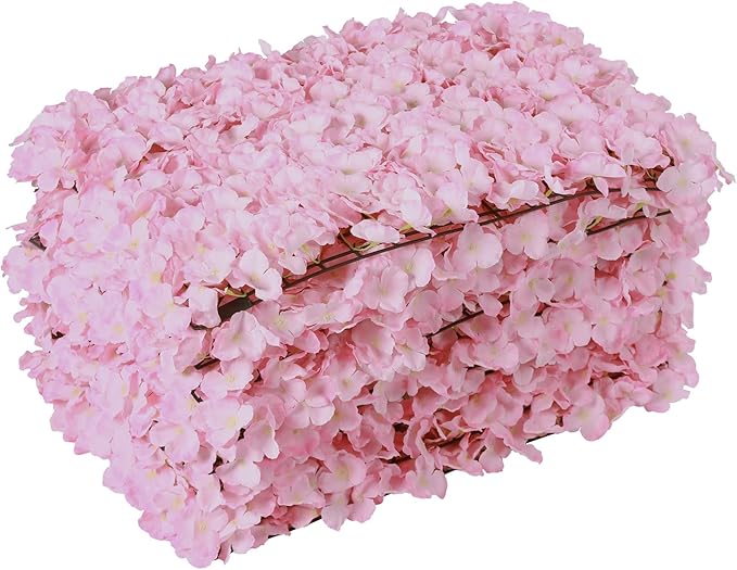 LOYALHEARTDY 20 PCS Artificial Flower Wall Panel 24" x 16" Faux Flowers Wall Decoration Light Pink Hydrangea Flower Panels Wall for Home Party Wedding Christmas Festival Photo Backgdrop Decor