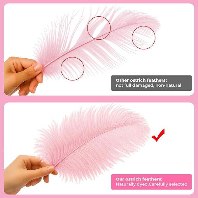 Piokio 20pcs Natural Light Pink Ostrich Feathers 10-12 inch (25-30cm) Bulk Feathers for Home Decoration and DIY Clothing and DIY Clothes Decoration, Gatsby Decorations