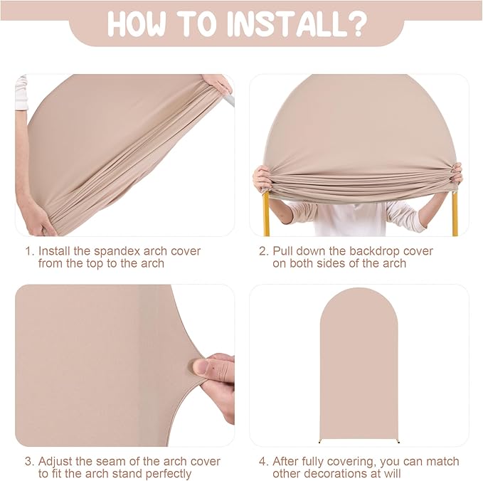 Nude Arch Backdrop Covers - 7.2FT, 6FT Spandex Fitted Wedding Arch Stand Covers Round Top Chiara Stretchy Arch Backdrop Cover for Wedding Birthday Party Decoration