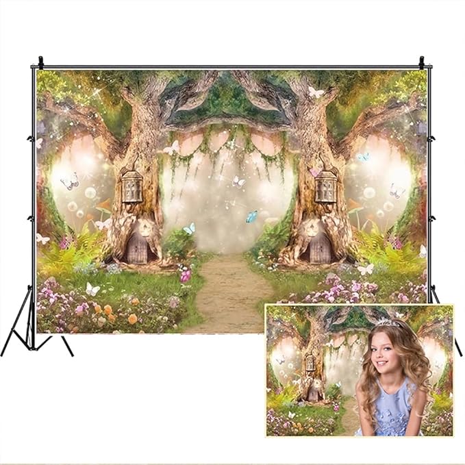 Leowefowa 10x8ft Vinyl 1st Birthday Backdrop Fairytale Forest Backdrop Enchanted Flower Baby Shower Photo Background for Party Newborn Baby Kids Photo Shoots Studio Props Photography Backdrops