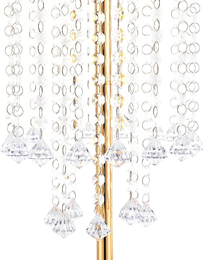 Crystal Chain Flower Vases, 10 Pcs Acrylic Vase Stands with Hand Strung Beads Top Flower Plate Enlarged Trumpet-Shaped Base and Easy Assemble Tabletop Wedding Crystal Flower Stands for Home Decoration
