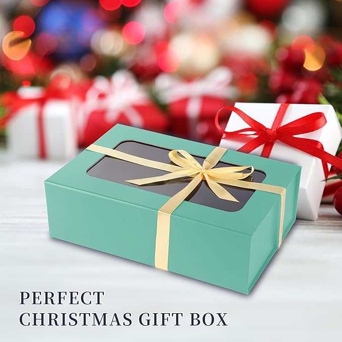 Light Green Large Gift Box with Window, 13.5"x9"x4.3" Bridesmaid Boxe for Gifts Giving,Birthday Gift Boxes with Magnetic,Closure Lid Gifts Box for Presents,Cute Boxe,Luxury for Gift Packaging