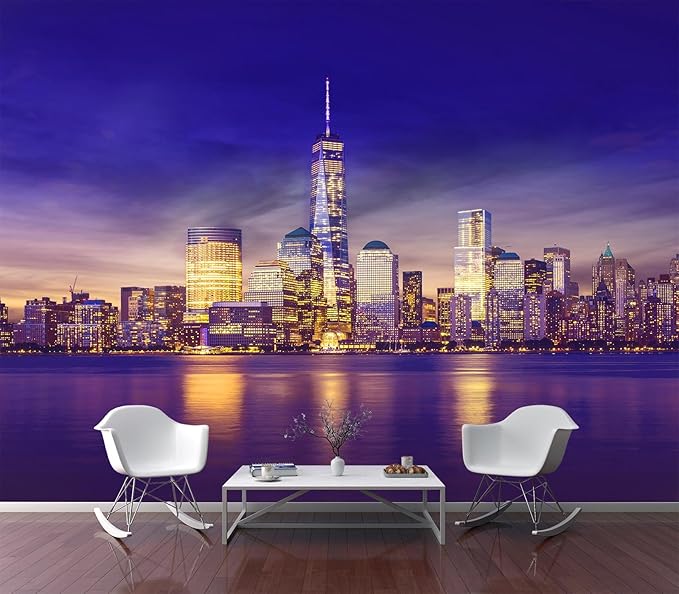 Eierme-New York City Skyline lit up at Night time Reflecting Off of The Hudson River 160" x 114"