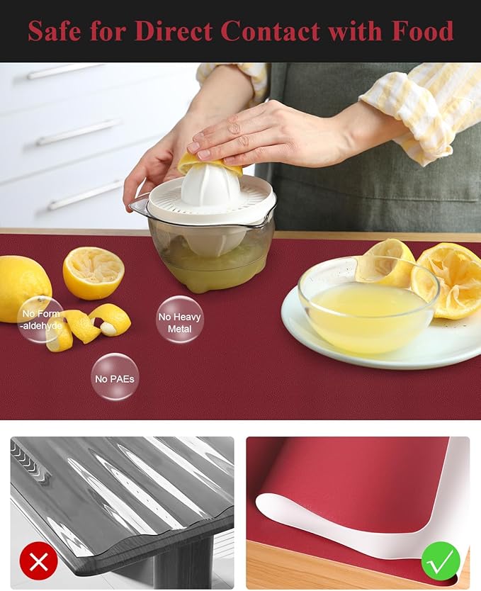 Wine Red Plastic Table Cover Protector, 36" x 72" Waterproof Easy Flat PVC Desk Pad Mat, 1.5mm Thick Rectangle Vinyl Table Top Protector for Dining Room Table, Office, Dresser