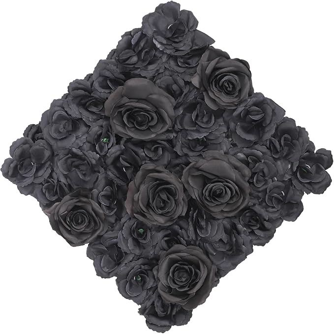 12PCS Artificial Flowers Decoration, Flower Wall Panels, Black Flowers Wall, Stage Background Artificial Flowers Decoration, Silk Rose Flower Panels, Use for Party, Anniversary