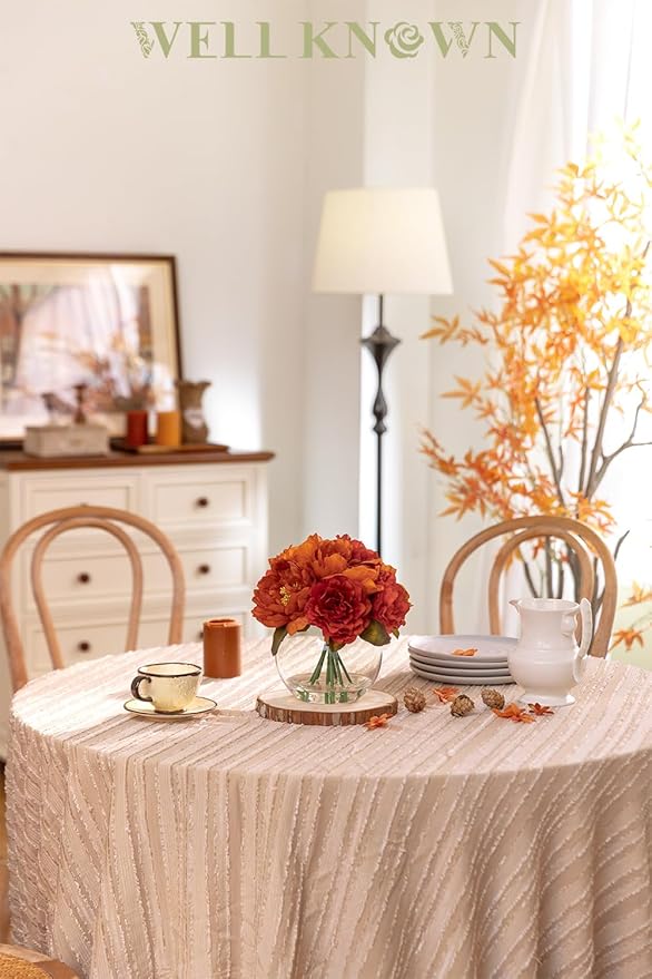 Artificial Flowers in Vase, Silk Peonies Flowers for Vase with Faux Water, Burnt Orange Fake Flower Arrangement for Fall Winter Dinning Wedding Christmas Party Table Centerpieces Decor & Mom's Gift