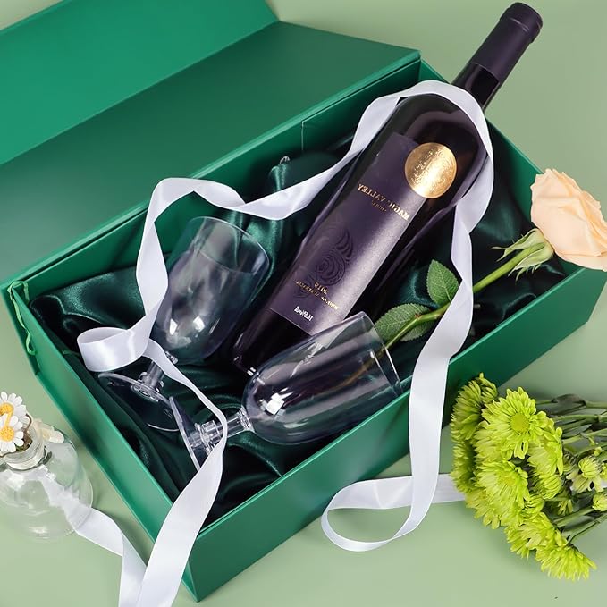 Green Christmas Gift Box with Magnetic Lids 13.8x8.3x4.4 in, Bridesmaid Groomsman Proposal Box, Large Rectangle Storage Box 1 Pack