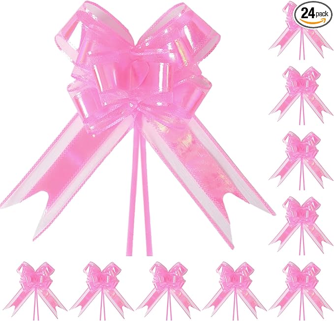 24PCS Hot Pink Pull Bows for Gift Wrapping, 6" Large Pre-Tied Decorative Bows for Christmas, Wedding, Birthday, Party Decorations, Reusable Instant Floral Decors for Gifts, Bouquets, Baskets