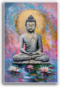 Lotus and golden Buddha meditation tranquil zen wall art mindfulness wall art for spiritual harmony and tranquility decor 8x12in Frameless