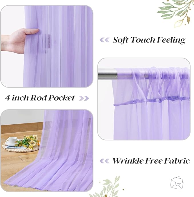 10ft x 10ft Purple Backdrop Curtain with Lights String for Parties, Sheer Tulle Wedding Photo Backdrops Drapes for Baby Shower Birthday Party Decorations Background for Photography