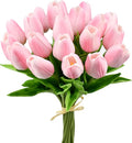 Mandy's Artificial Tulips 20 Stems Peach PU Faux Flowers for Thanksgiving and Christmas Decorations Wedding Home Decor 13.5 Inch