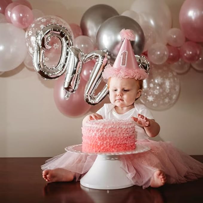 Pink and Silver Balloons 12 Inch Winter Onederland Snowflake Balloon Pearl Pink White Silver Metallic Latex Party Balloons for Winter Christmas Wonderland Girl Birthday Baby Shower Decorations