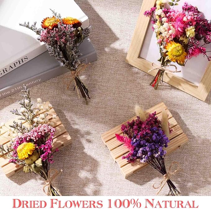 11 Kinds of Dried Flowers for Crafts Bulk DIY Natural Multi-color Dried Pampas Grass Lavender Forget Me Not Babys Breath with Stems Dry Flower Bouquets with Hemp Rope for Home Decor Floral Arrangement