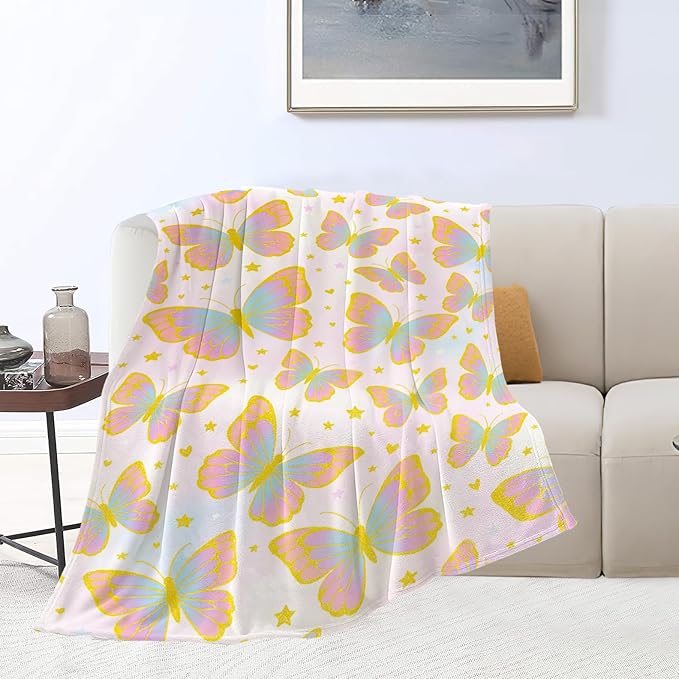 Butterfly Blanket for Women Butterflies Throw Blanket Soft Cozy Fleece Fuzzy Stuffed Plush Flannel Animal Gifts for Girls Kids Adults 60"X80"