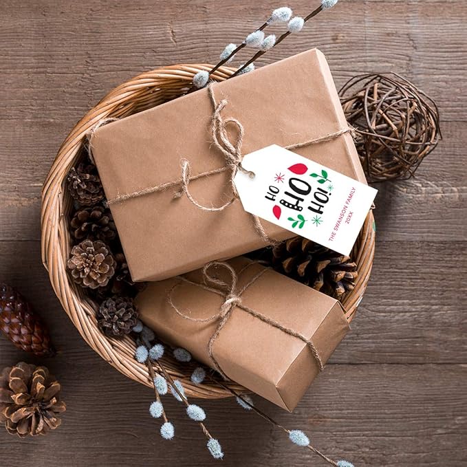Andaz Press Personalized Christmas Holiday Season Classic Gift Tags, Ho Ho Ho! Design with Custom Family Name and Year, Christmas Holiday Favor Tags, for Holiday Events, Parties, and Favors, 60-Pack