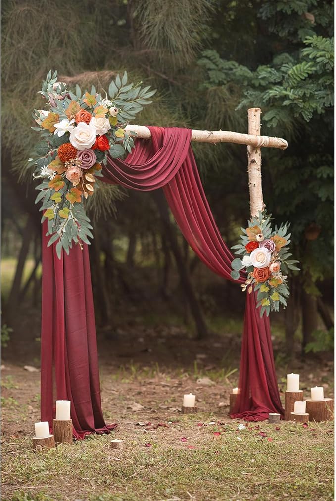 Champagne Orange Wedding Arch Flowers, Faux Flower Swag Set of 2, Orange Floral Swag for Wedding Arch Welcome Signs, Reception Ceremony Signs Decor