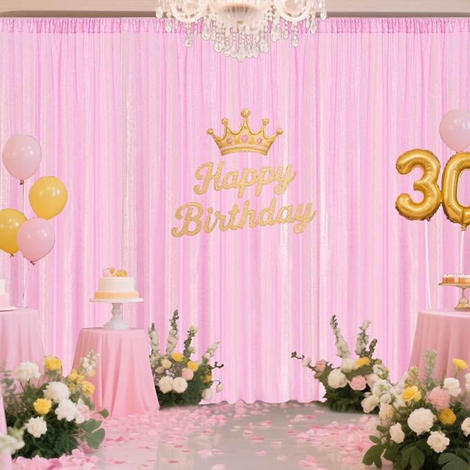 Matte Pink Sequin Backdrop Curtain 2 Pieces 2FTx8FT Glitter Photography Backdrop for Party Wedding Birthday Christmas Decorations