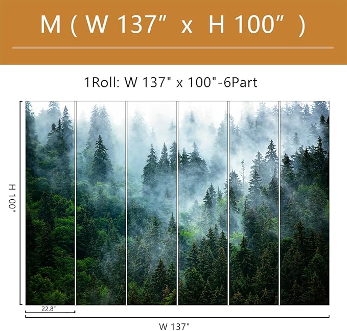 Misty Forest Wallpaper Peel and Stick Foggy Forest Self Adhesive Mural for Living Room Bedroom 137"x100"