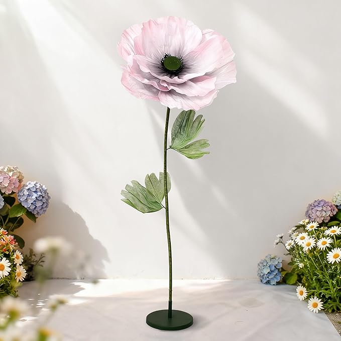 Giant Artificial Flowers 1pack Fake Flowers for Decoration, Fabric Poppy Flower for Wedding Birthday Easter Party Mother's Day Banquet Photography Props Garden Shop Window Display Decor (Light Pink)