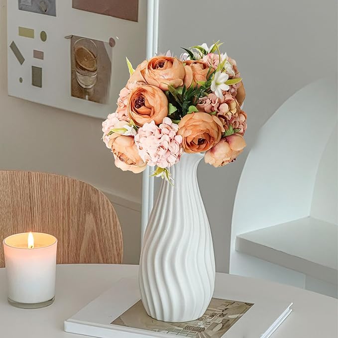 Zerzsy Artificial Flowers Bouquets, Mixed Orange Artificial Peonies, Fake Flowers Bride Holding Flower Faux Floral for Wedding Bridal Bouquet Home Table Centerpiece Floral Decoration