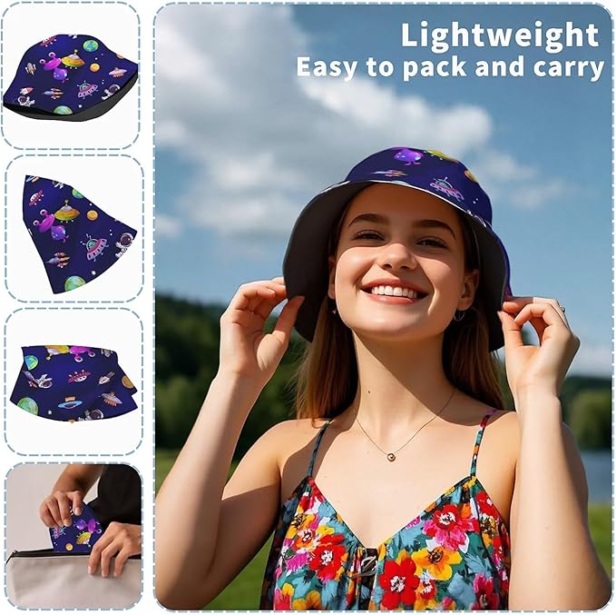 Bucket Hat for Women Men Unisex Sun Cap Packable Outdoor Fisherman Hat Headwear,Reversible Double-Side-Wear