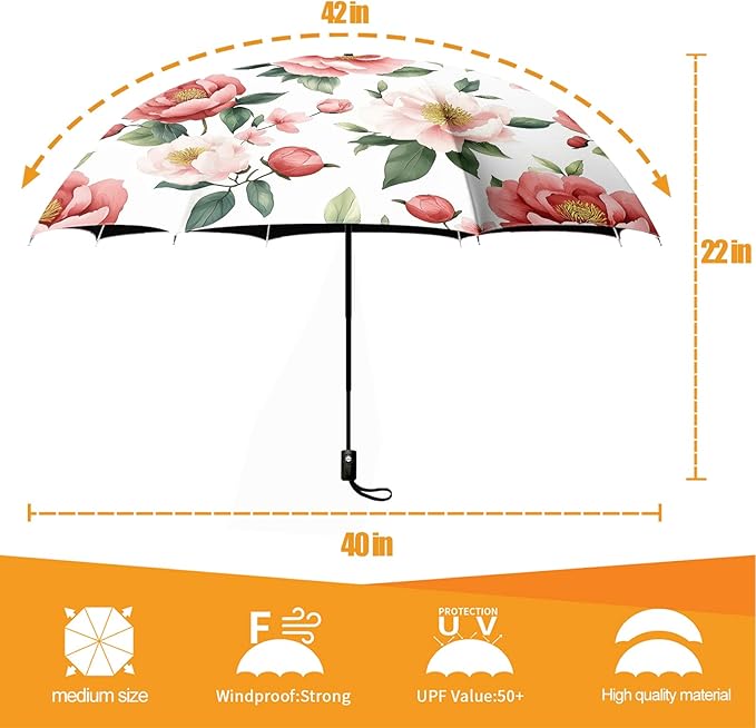 Small Compact Travel Automatic Folding Umbrella for Women, Portable Lightweight, Rain, Wind, UV Sun Shade