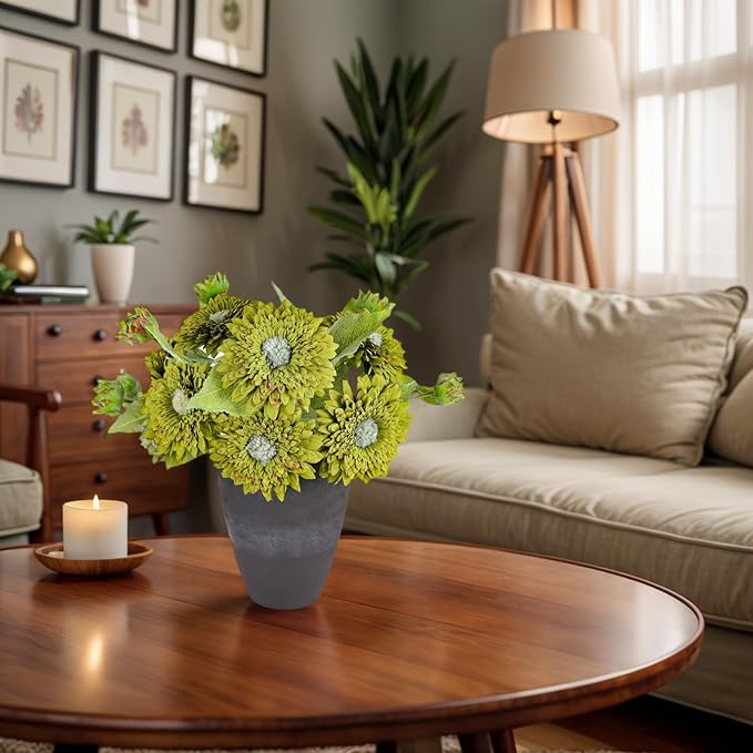 Kimura's Cabin 5Pcs Fake Sunflowers Flowers Artificial Silk Chrysanthemum Long Stems Faux Sunflower Bouquet for for Wedding Spring Home Garden Indoor Kitchen Table Decor(Green)