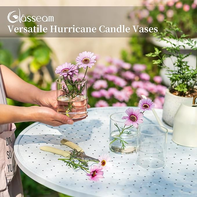 Glasseam Cylinder Vases for Centerpieces, Set of 6 Clear Glass Vases for Flowers, Modern Small Floating Candle Vase Decor, Decorative Hurricane Candle Holders for Home Wedding Table Decorations, 4in