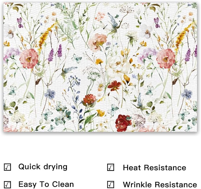 Placemats Set of 4 Waterproof Oilproof Table Mats Floral Pattern Washable Wipeable Heat Resistant Easy to Clean for Indoor Outdoor Party Kitchen Dining Table Decoration 12 * 18in