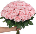 YXZZWL 60 Pcs Artificial Roses in Bulk, Fake Silk Roses Realistic Roses Stem Faux Roses Bouquet for Wedding Centerpieces Flower Arrangement Home Decor (Pink)
