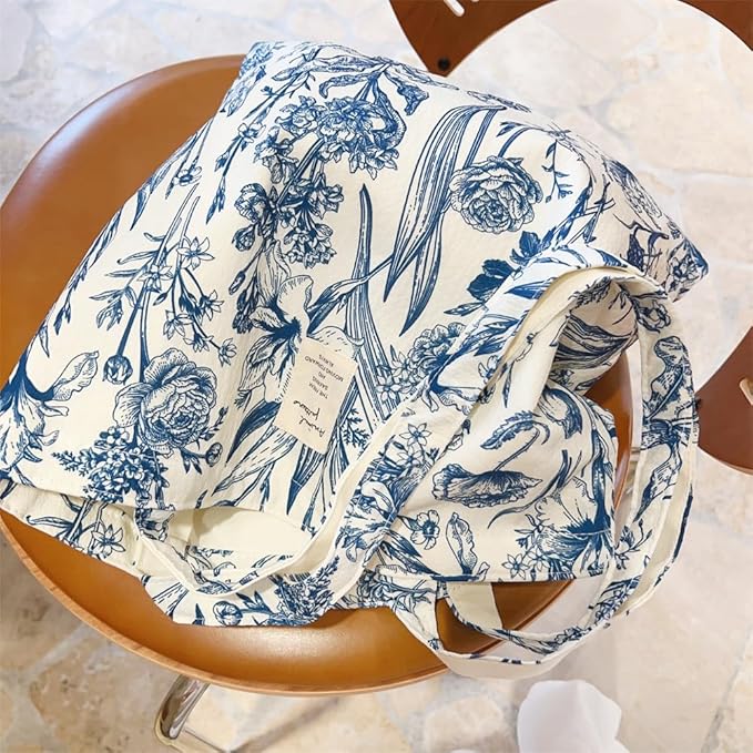 Cotton Canvas Tote Bag Reusable Soft Grocery Cloth Bag Floral Shoulder Bag for Beach Travel Shopping