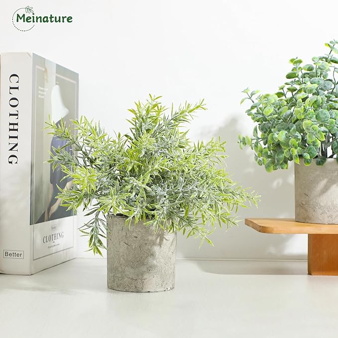 3 Pack Life-Like Potted Fake Plant, Artificial Plants Indoor, Artificial Frost-Hung Green Plants,Eco-Friendly Gray Pot, No Need for Maintenance，Ideal Decor for Home and Office