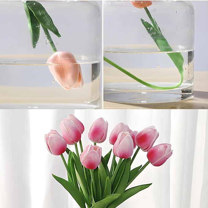 10 Pcs Rose Red Artificial Tulip Silk Fake Flowers 13" for Home Office Wedding Decor Arrangement Bouquet Faux Flowers for Decoration