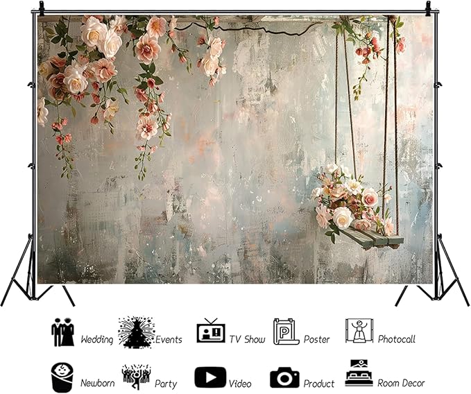 Baocicco 10x8ft Vinyl Vintage Flowers Wall Photography Backdrop Pink Rose Retro Wall Old Style Background Photo for Medieval Wedding Banner Bridal Shower Party Decors Princess Girls Birthday Studio