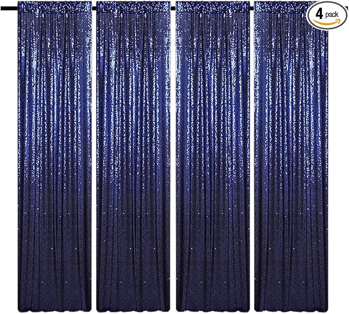 Navy Blue Sequin Backdrop Curtains Glitter Drapes 2FTx8FT 4 Panels for Wedding Birthday Party Decorations Bridal Baby Shower Party Supplies Sparkly Photography Background