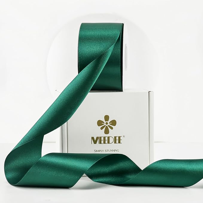 MEEDEE Dark Green Satin Ribbon - 2 inch Double Faced Satin Ribbon for Christmas Tree, Wreaths, Weddings, Flower Bouquets