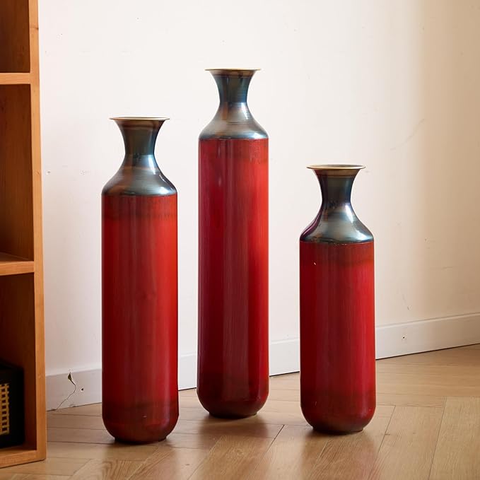 Modern Teardrop-Shaped White Metal Floor Vase Set of 3 - Luxury Home Decor with Hand-Fire Coloring