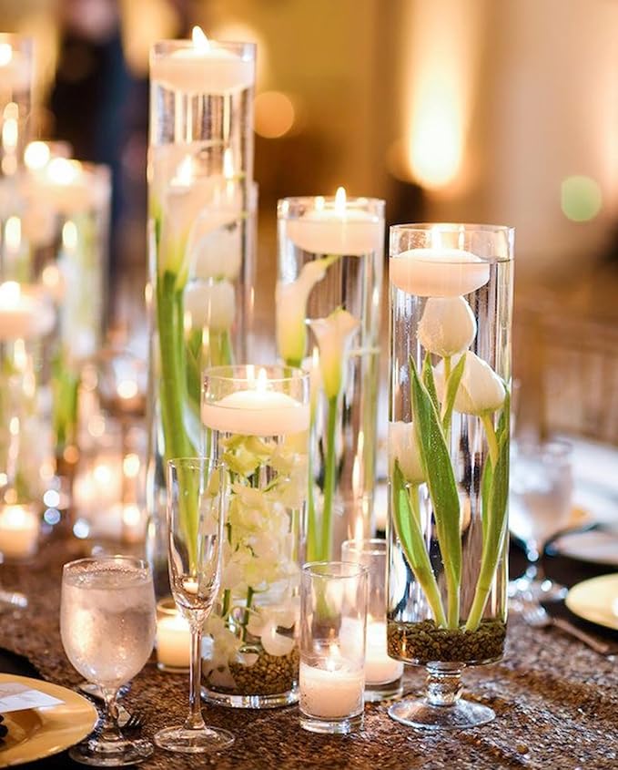 12 Pack Glass Cylinder Vases 10 Inch Tall Clear Flower Vase for Centerpieces, Hurricane Floating Candle Holder Wedding Decorations, Floral Vase Bulk for Table Shelf Party Home Deco (10 x 3.35 Inch)