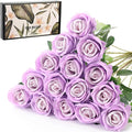 15Pcs Pearl Purple Roses Artificial Flowers Fake Roses Long Stem Velet Rose Silk Flowers for Home Wedding Decoration (Pearl Roses,Purple)
