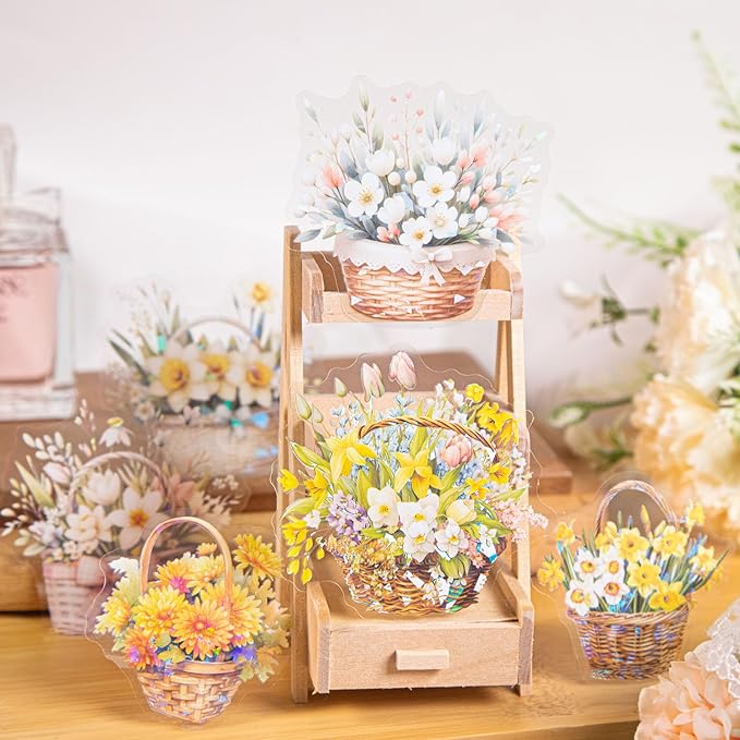 TIAMECH Picking Flowers PET Stickers - 72 Pcs Blooming Spring & Flower Charm Design, Waterproof Sticker for Journaling & Scrapbooking, Junk Journal Supplies, Ephemera & DIY Crafts