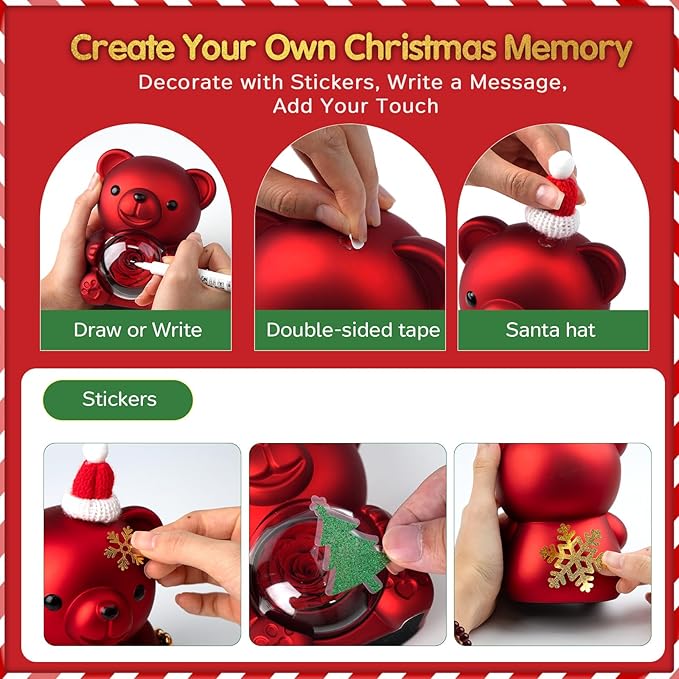 Christmas Teddy Bear with Preserved Rose, DIY Bear Roses Gift Set with Hidden Jewelry Box, Santa Hat & Stickers, for Women, Girlfriend, Wife, Forever Eternal Rose Flower Decor
