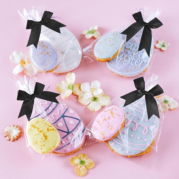 50 Counts Black Twist Tie Bows 3.1" Pre-Tied Satin Ribbon Bow Decor Mini Twist Tie Bows for Gift Wrapping Treat Bags Cake Bridal Baby Shower Birthday Party Favors Wedding Decorations