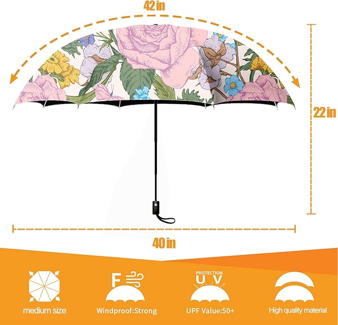 Small Compact Travel Automatic Folding Umbrella for Women, Portable Lightweight, Rain, Wind, UV Sun Shade