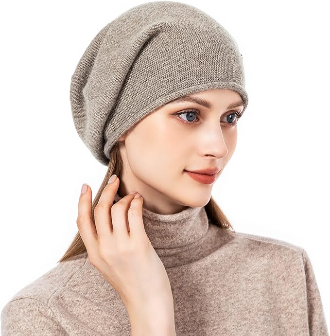 QUEENFUR Knit Slouchy Beanie Hats for Women Cashmere Ski Cap Knitted Wool Soft Warm Winter Hat
