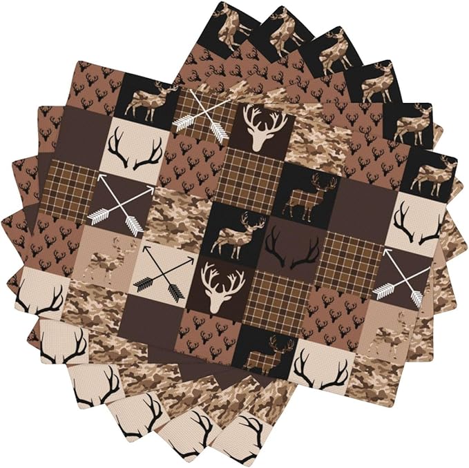 Vintage Camouflage Bear Moose Place Mats Set of 6 Pine Tree Wild Animal Kitchen Dining Table Mat for Indoor Outdoor Decorations 12 X 18 Inch 6 PCS, Style-21