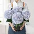Boho Fake Hydrangea Artificial Flowers, 4Pcs 22" Large Lifelike Silk Artificial Hydrangeas, Full Fake Flowers for Bouquet Table Centerpieces Wedding Indoor Home（Light Blue Violet