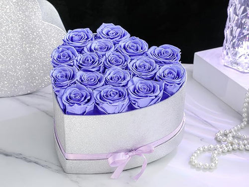 16 Preserved Flowers,Roses in Box，Real Forever Flowers for Delivery Prime, Birthday Gifts for Women Her Mom Wife Girlfriend Grandma on Anniversary Valentines Day Mother's Day Christmas (Purple)