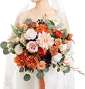 Ling's moment Terracotta Wedding Bouquets for Bride, Burnt Orange Bridal Bouquets for Bride, 15 Inch Free Form Artificial Wedding Flower Bouquet